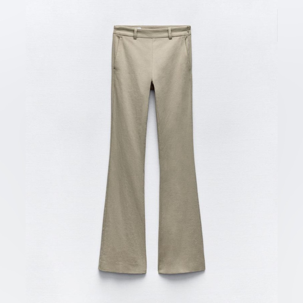 Zara Flared Mid Waist Pants in Khaki